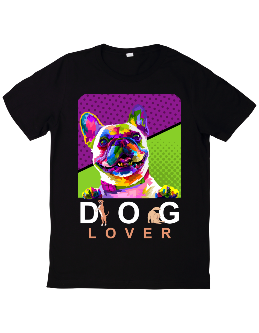 GREEN AND PURPLE DOG LOVER T-SHIRT